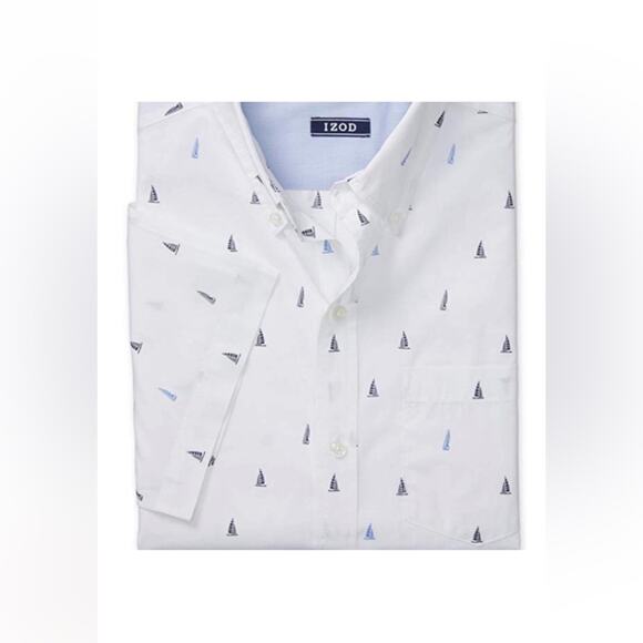 IZOD Short Sleeve Button Down Shirt Sailboats Blue White Cotton Blend Size XXL - Picture 3 of 9